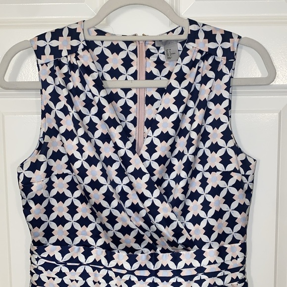 H&M Blue Pink V Neck Crossover Sleeveless Faux Wrap Short Dress - Picture 2 of 8